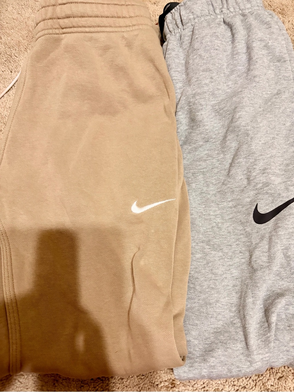 Nike small Gray, Medium Tab Sweatpants Duo — Tan and Heather Gray